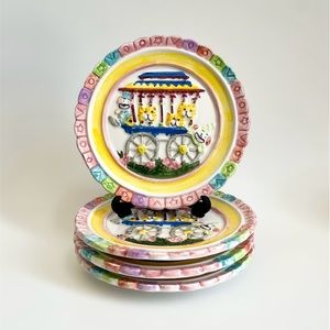 Vintage Mercuries 1995 Set of 4 Circus Wagon Clowns Tigers Child’s Plates